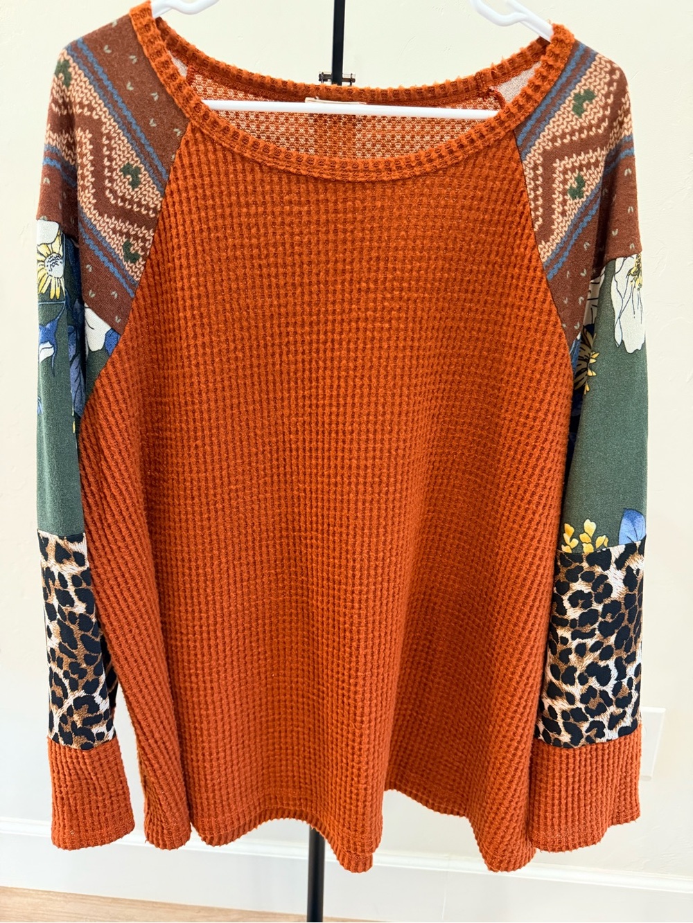 ODDI Patchwork Waffle Knit Top | Size 2XL